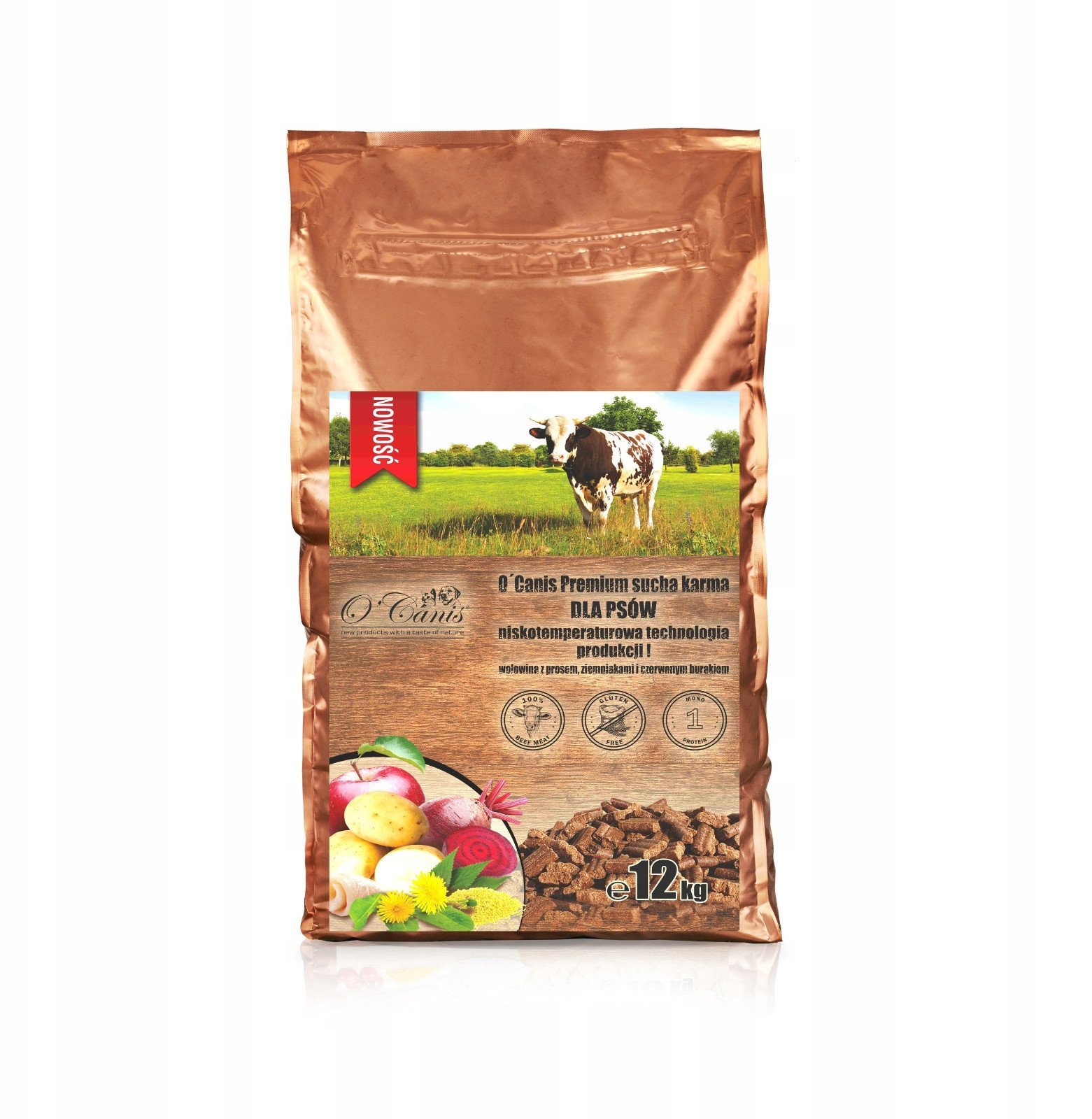 O'Canis Premium sucha karma dla psów wołowina z prosem, ziemniakami i czerwonym burakiem 12kg