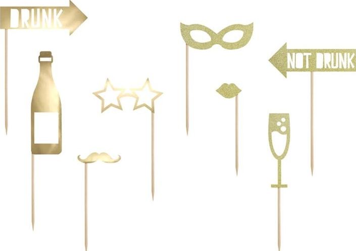 Party Deco Propsy do fotobudki, Sylwester, złoty, mix, 8 szt. uniwersalny