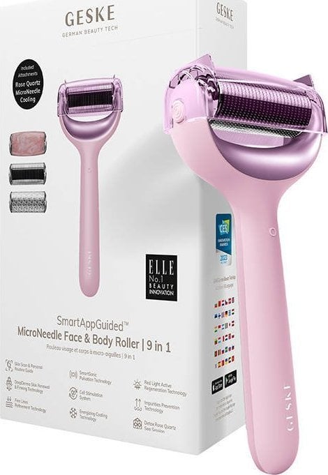 Geske Roller do mezoterapii igłowej twarzy i ciała 9w1 Geske z Aplikacja (różowy)
