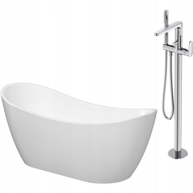 Wanna Cersanit SET B720: Wanna wolnostojąca owalna ZEN DOUBLE 182x71 z baterią wolnostojącą INVERTO chrom (S601-139)