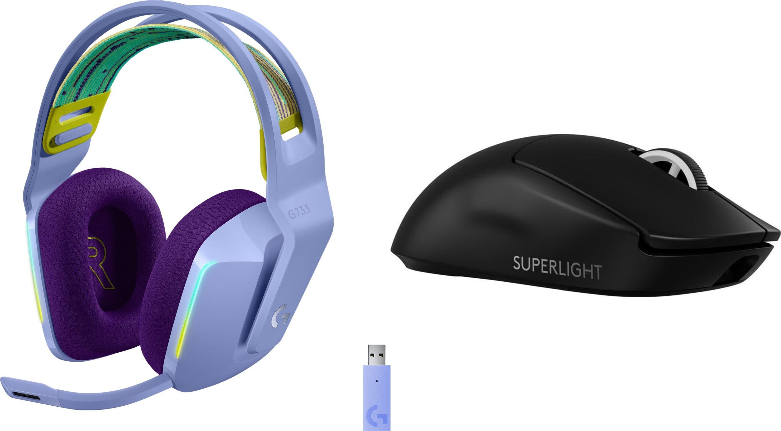 Słuchawki Logitech G733 Lightspeed Fioletowe (981-000890) + G PRO X SuperLight 2 (910-006630)