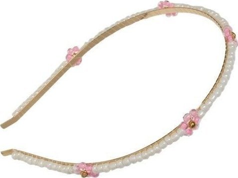 Opaska z perełkami i różowymi kwiatuszkami
