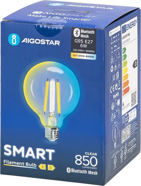 Aigostar Inteligentna żarówka Bluetooth Mesh G95 6W CCT E27 Inteligentna żarówka Bluetooth Mesh G95 6W CCT