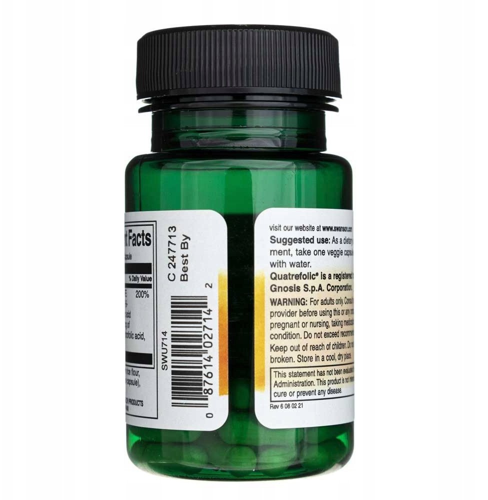SWANSON Folian Quatrefolic 800mcg 30 kapsułek Kwas Foliowy one size