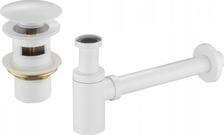 Syfon Mexen Mexen półsyfon umywalkowy okrągły z korkiem klik-klak, z przelewem, biały - 7992050-20