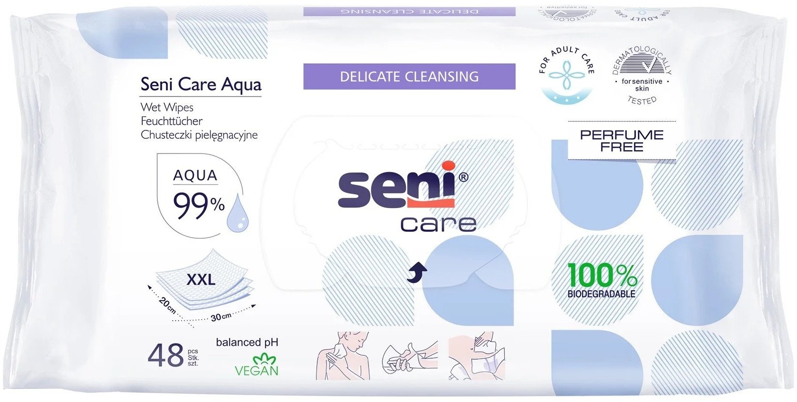 Seni Care Aqua, Chusteczki pielęgnacyjne XXL, 48 sztuk