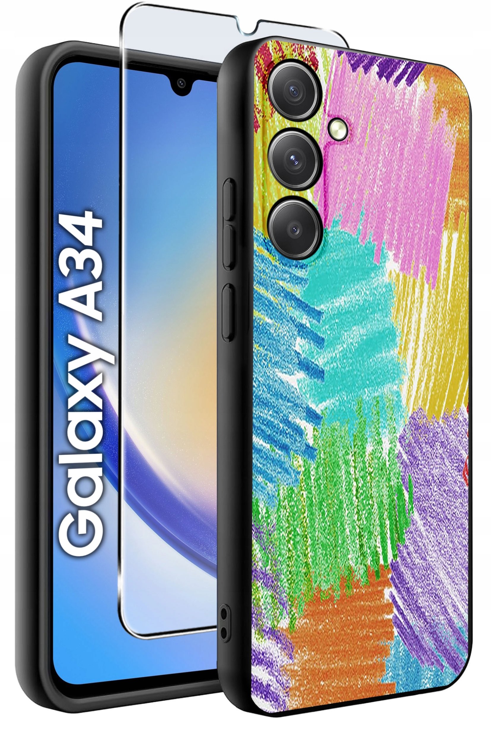 ETUI do Samsung A34 5G WZORY | SILIKONOWE MATT CASE + SZKŁO 9H