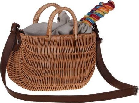 WickerPL MAŁA DAMSKA TOREBKA WIKLINOWA ze skórzanym paskiem I OBSZYCIEM Lnianym 22X10 H13/23 CM