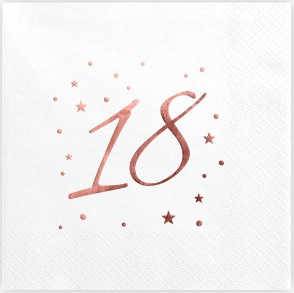 SERWETKI na 18 urodziny z napisem Rosegold 33x33cm 20szt BIAŁE