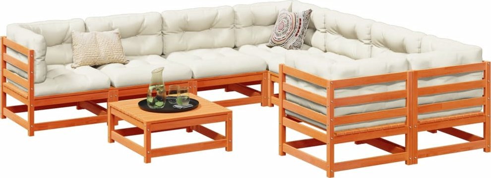 vidaXL 9-cz. zestaw wypoczynkowy do ogrodu, woskowy brąz, sosnowy