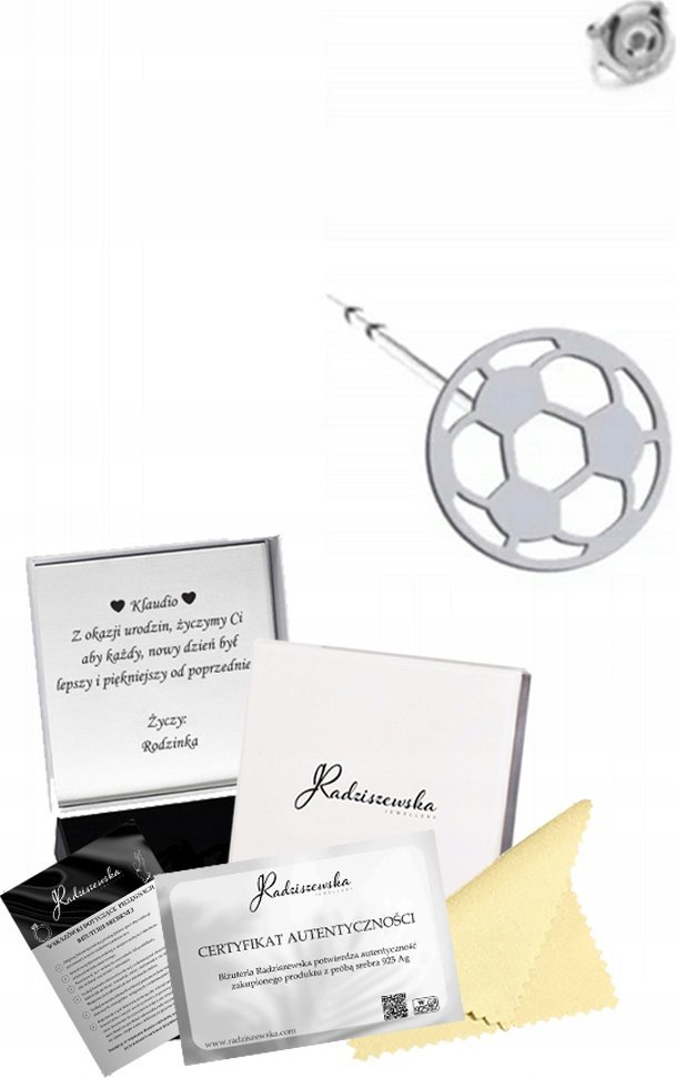 Radziszewska Jewellery Kolczyk Srebrny Piłka Nożna Srebro 925 Prezent 1 SZTUKA DEDYKACJA GRATIS
