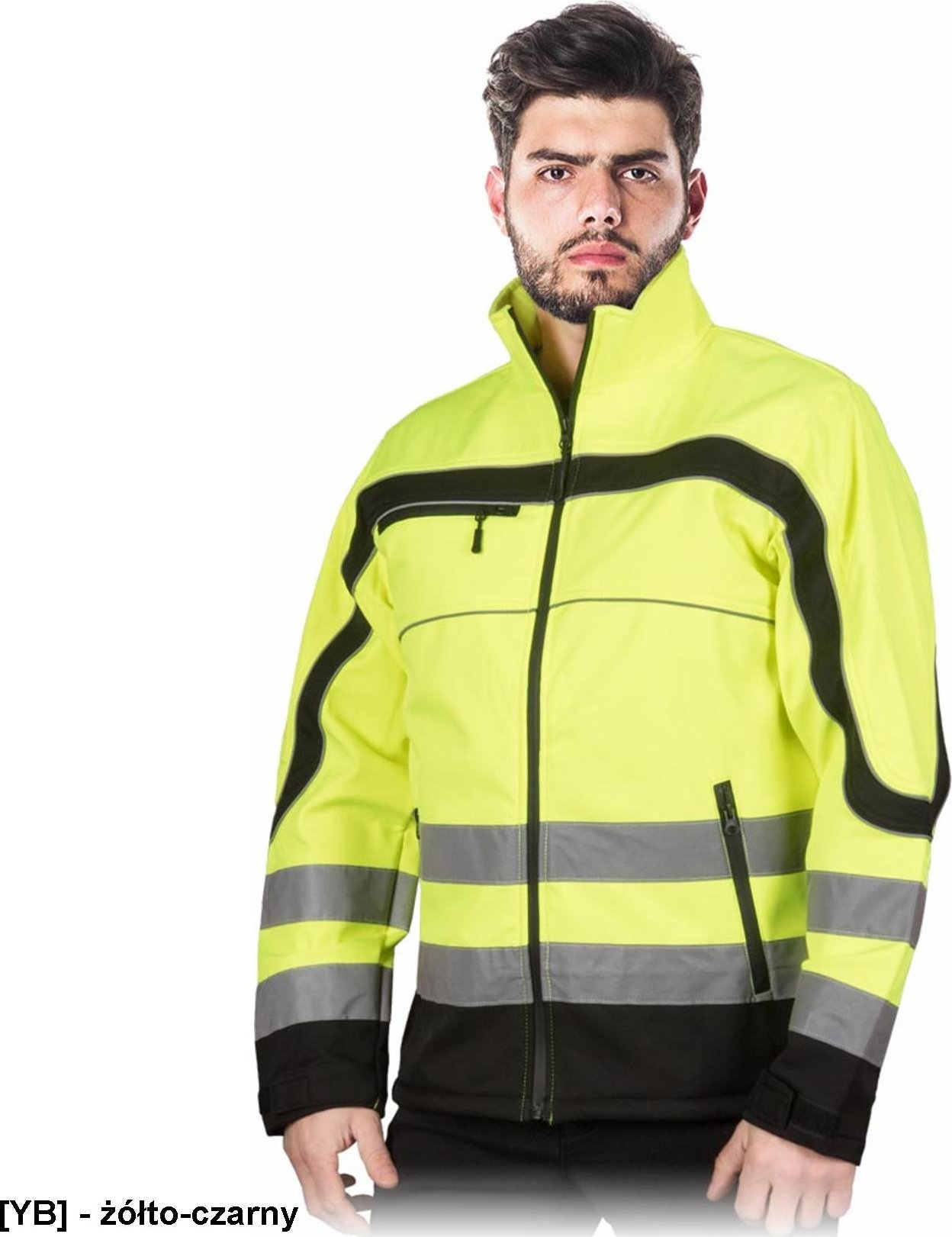 Kurtka męska Reis NEMO - męska kurtka SOFTSHELL ochronna, stójka, 3 kieszenie, powłoka 100% poliester, pasy odblaskowe - pomarańczowo-czarny M