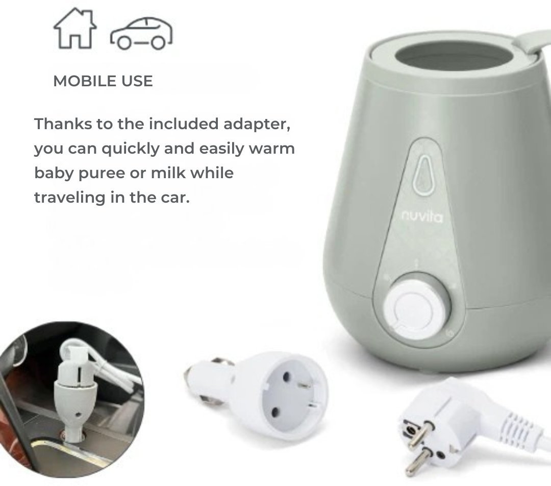 Nuvita Podgrzewacz do butelek Dom&Auto, adapter samochodowy w zestawie, Szałwiowa Zieleń