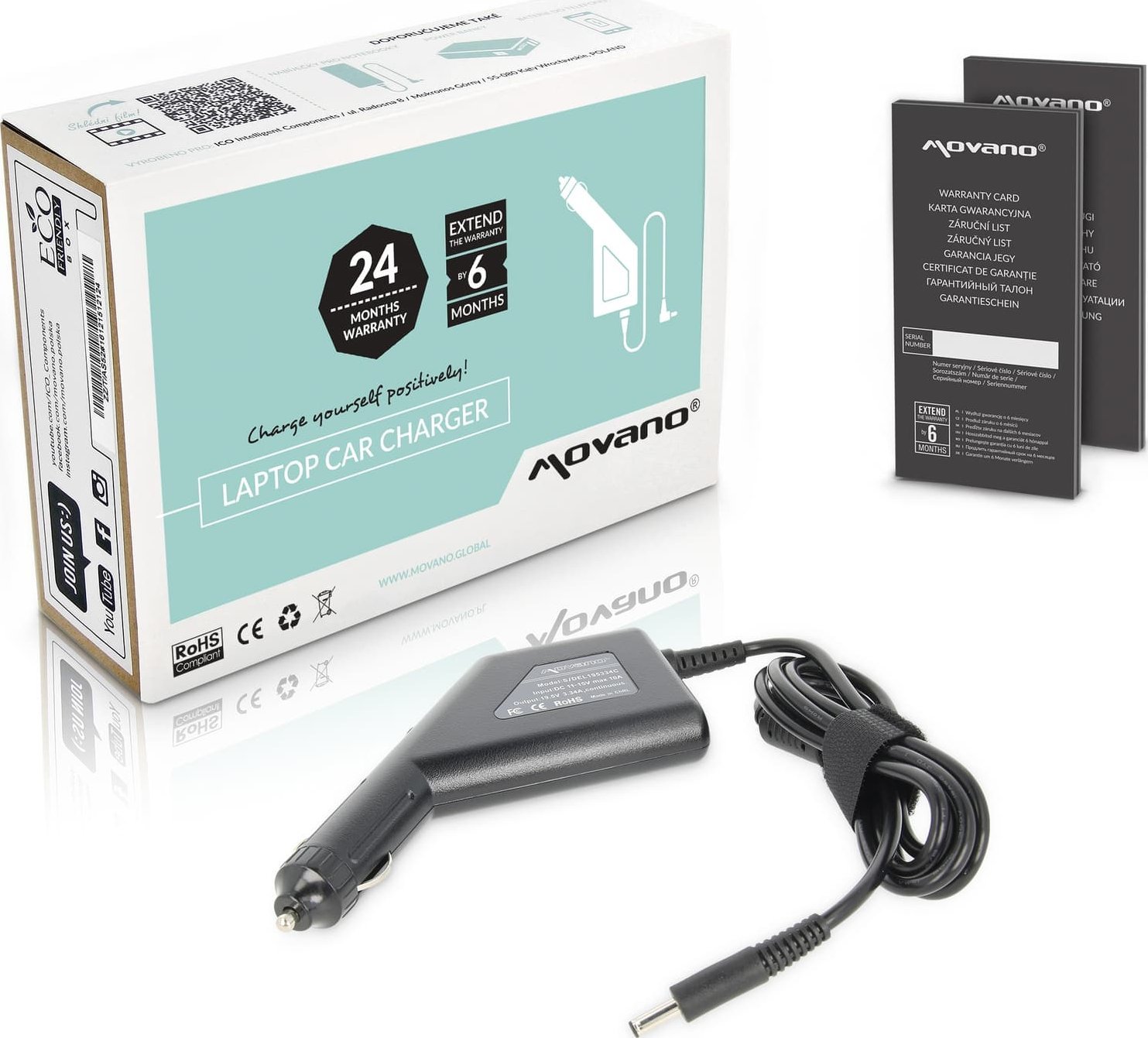 Zasilacz do laptopa Movano Zasilacz samochodowy Movano 19.5v 3.34a (4.5x3.0 pin) 65W do Dell