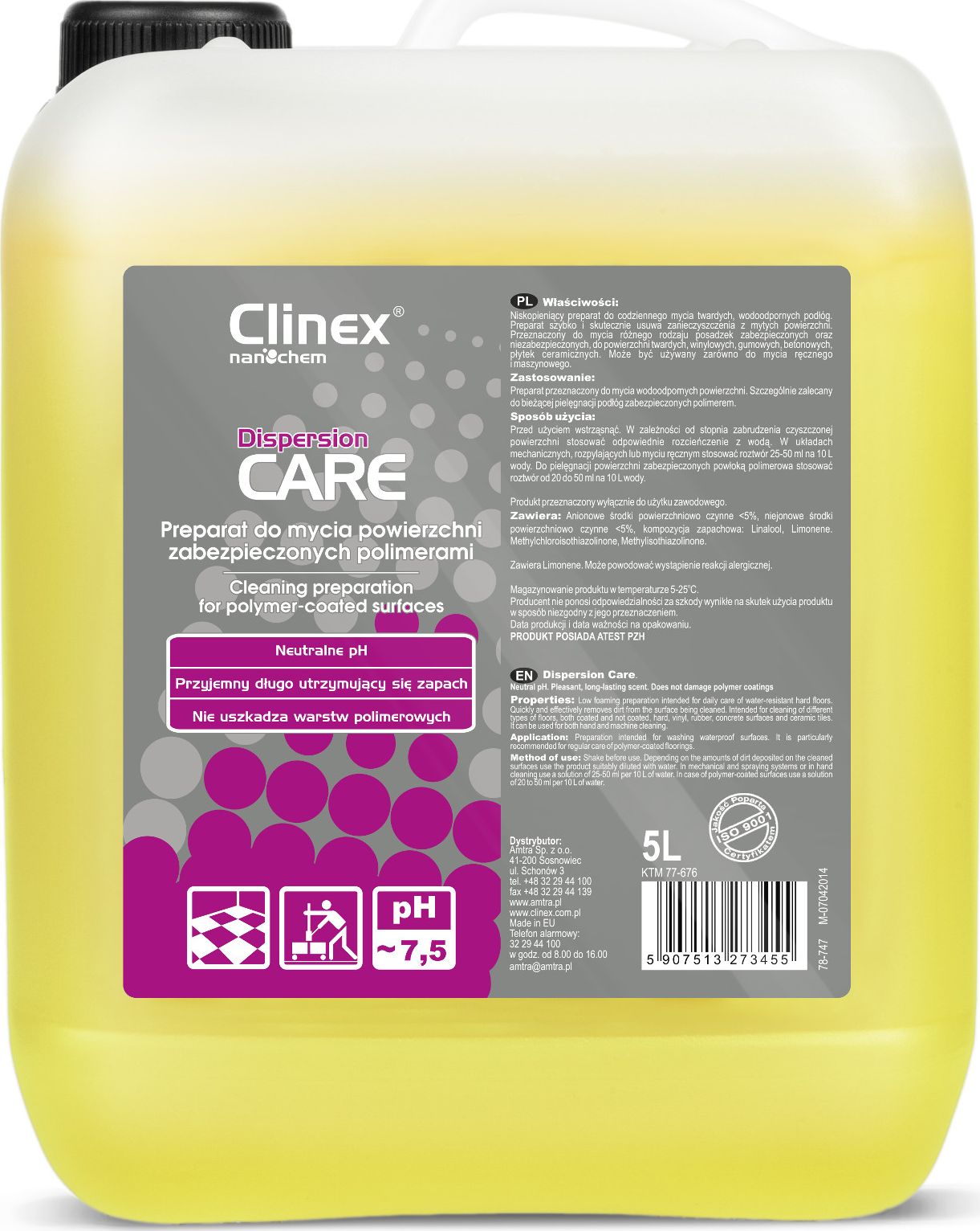 Clinex Płyn do codziennego mycia twardych wodoodpornych podłóg CLINEX Dispersion CARE 5L Płyn do codziennego mycia twardych wodoodpornych podłóg CLINE