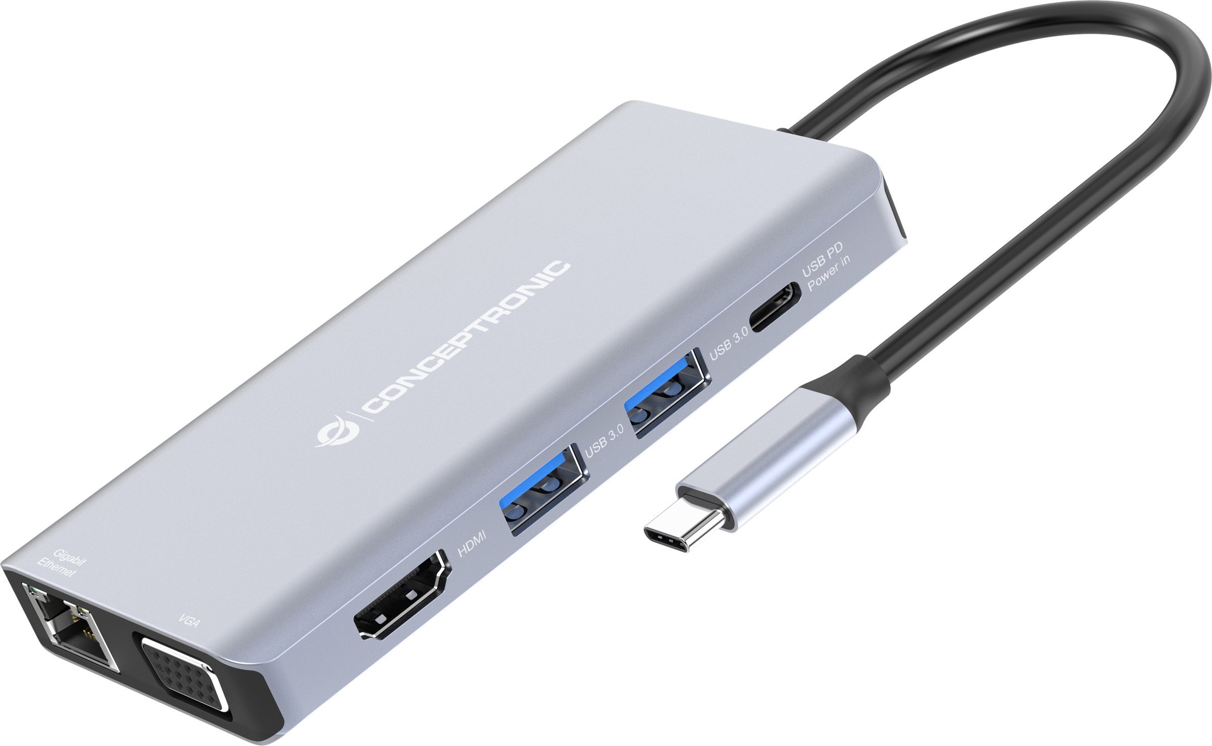 Adapter AV Conceptronic CONCEPTRONIC Dock USB-C->HDMI,USB3.0,100WPD 10-in-1 0.25m gr