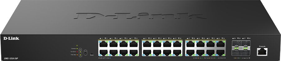D-Link DMS 1250-28P - Switch - L2+ - Smart - 24 x 10/100/1000/2.5G (PoE+) + 4 x 10 Gigabit SFP+ - Desktop - PoE+ (475 W)