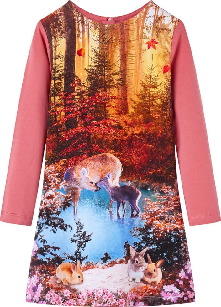 vidaXL Sukienka dziecięca z długimi rękawami, stary róż, 140