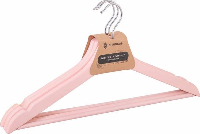 Springos Wieszaki na ubrania drewniane zestaw 3 szt. różowe UNIWERSALNY