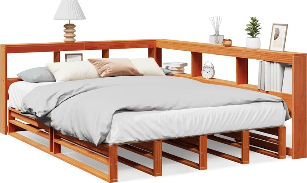 Łóżko z regałem, bez materaca, 150x200 cm, lite drewno sosnowe