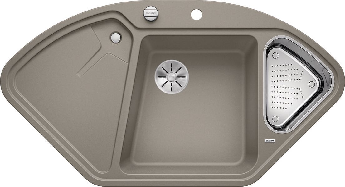 Zlewozmywak Blanco Delta II Silgranit tartufo z korkiem automatycznym InFino, odsączarka stalowa (523666)