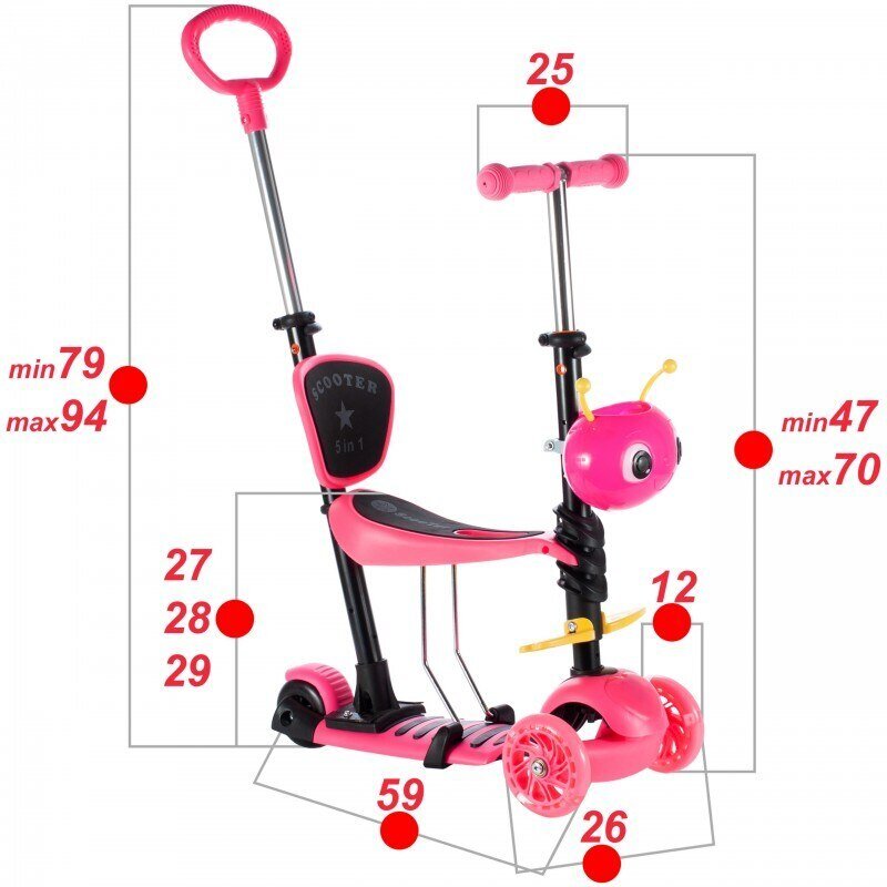 Hulajnoga Pszczółka, Trójkołowa Balansowa z Święcącymi kółkami - Różowa