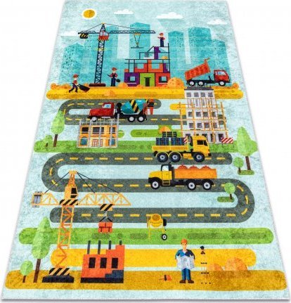 Dywany Łuszczów Dywan do prania JUNIOR 52105.801 Plac budowy, uliczki dla dzieci, antypoślizgowy - niebieski, 80x150 cm