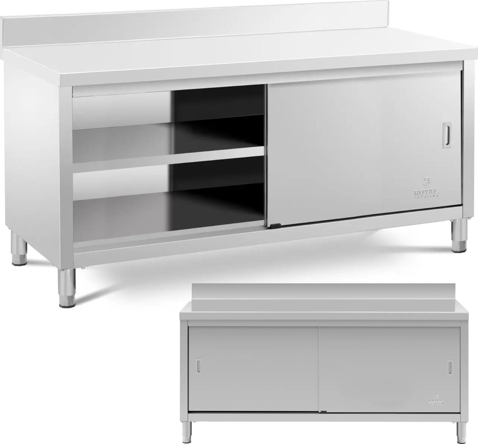 Royal Catering Stół blat roboczy przyścienny z szafką rantem drzwi suwane 180 x 70 x 97 cm Stół blat roboczy przyścienny z szafką rantem drzwi suwane