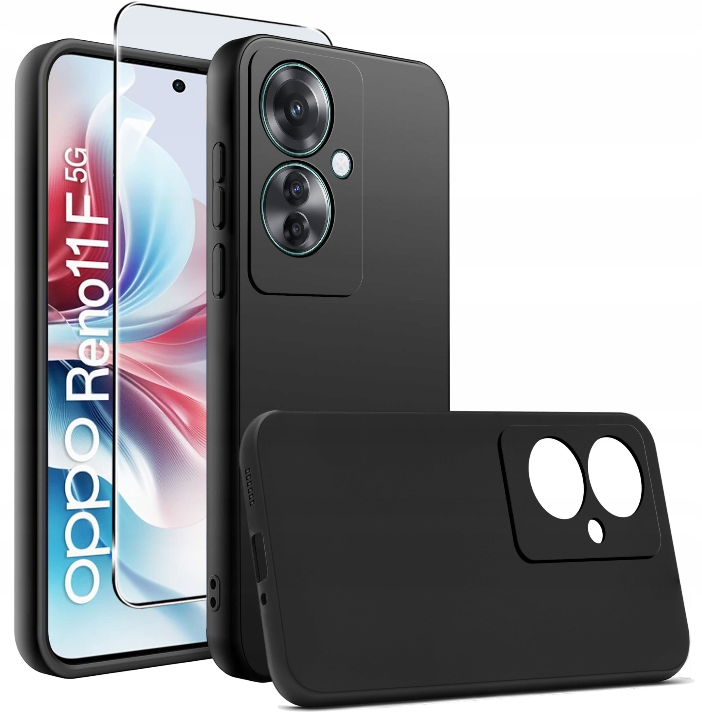 krainaGSM Etui do Reno11 F 5G silikonowe matowe czarne + Szkło ochronne na ekran 9H