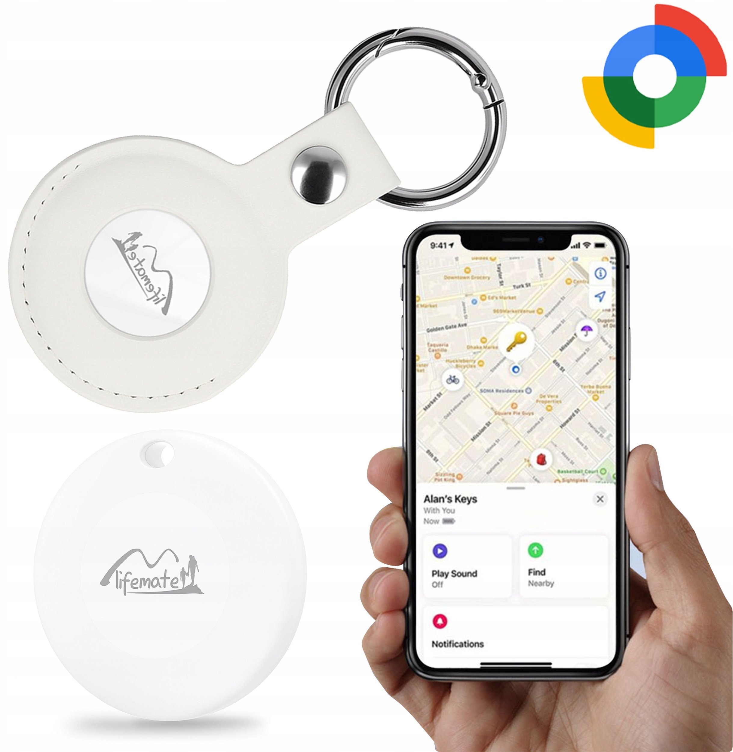 Lokalizator GPS Mini Do Kluczy Auta Kota Roweru Psa Biały Android Etui