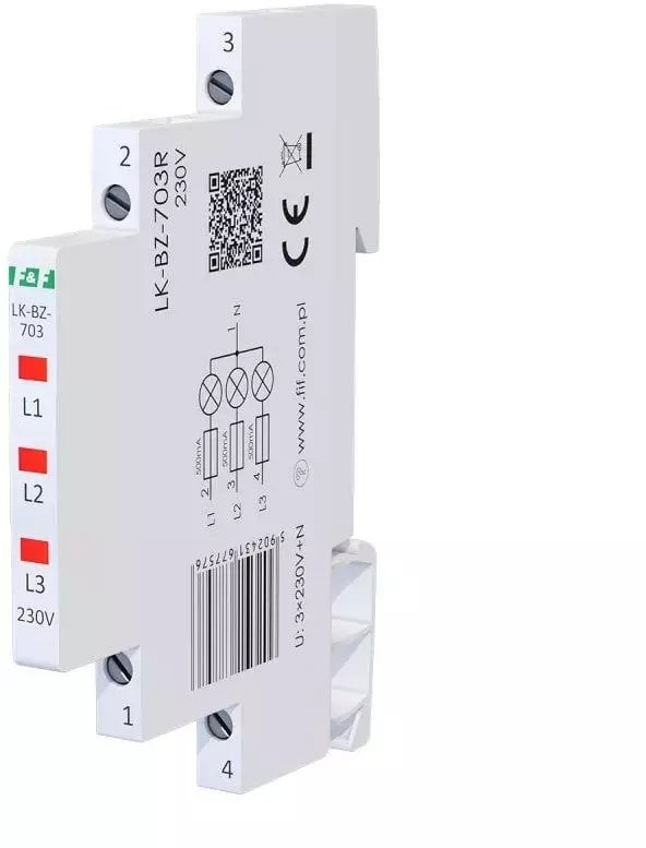 Lampka modułowa 3-fazowa z zabezpieczeniem czerwona 1/3S LED 230V LK-BZ-703R