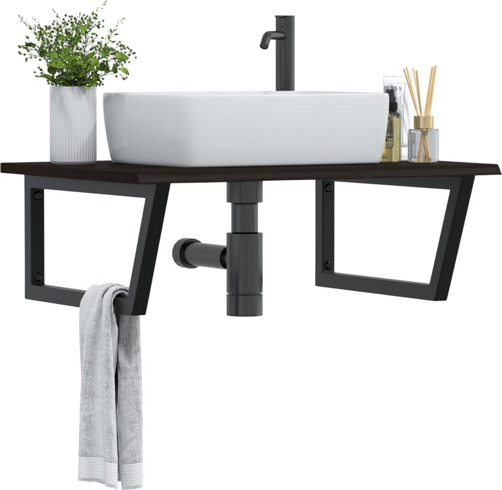 vidaXL Półka ścienna pod umywalkę, stal i lite drewno dębowe