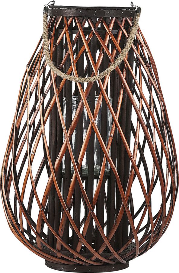 Beliani Lampion drewniany brązowy KIUSIU