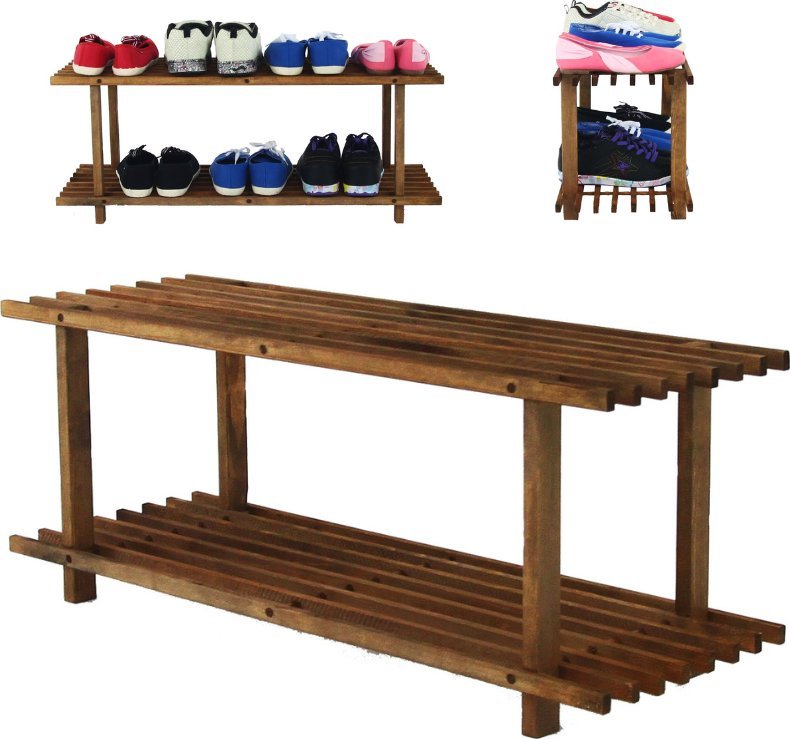 Drewniany Stojak na Buty Regał Szafka Szafa 2 półki RBO2 Brązowy Drewno Sosnowe