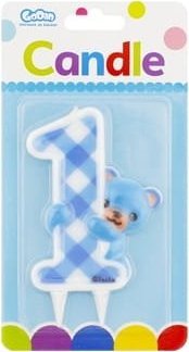 GoDan Świeczka cyfra 1 urodziny niebieski Miś