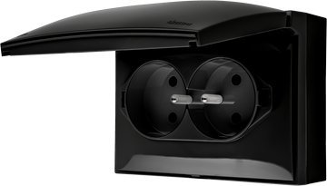 Kontakt-Simon Simon Aquaclick Gniazdo IP44, podwójne kompaktowe z uziem., klapka w kolorze czarny ACGZ2/49