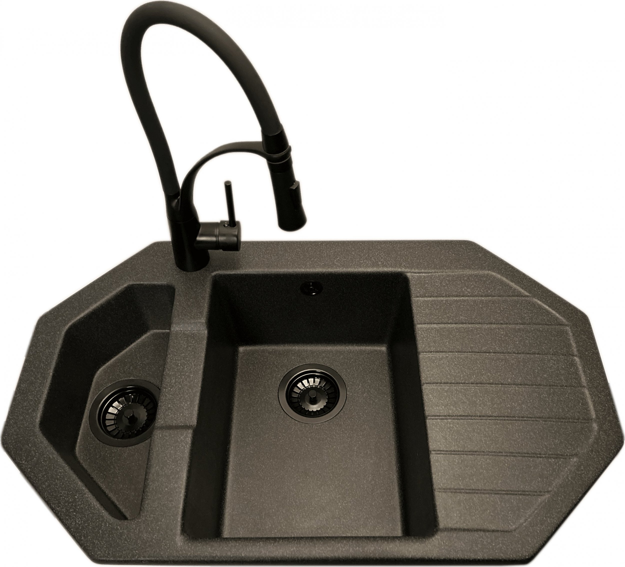 Zlewozmywak PREHNIT Zlewozmywak narożny ANTILA grafit + bateria NEXO