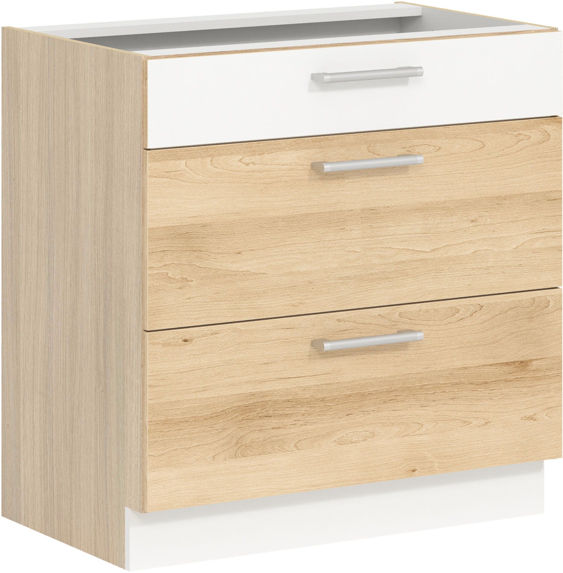 Szafka dolna kuchenna z trzema szufladami MODENA MD28/D80S3 buk / biały połysk