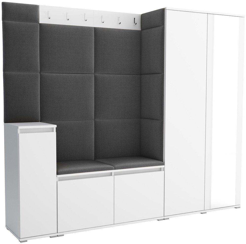 Tapicerowana garderoba Noris VIII z lustrem - kolor biały + tkanina Trinity 15