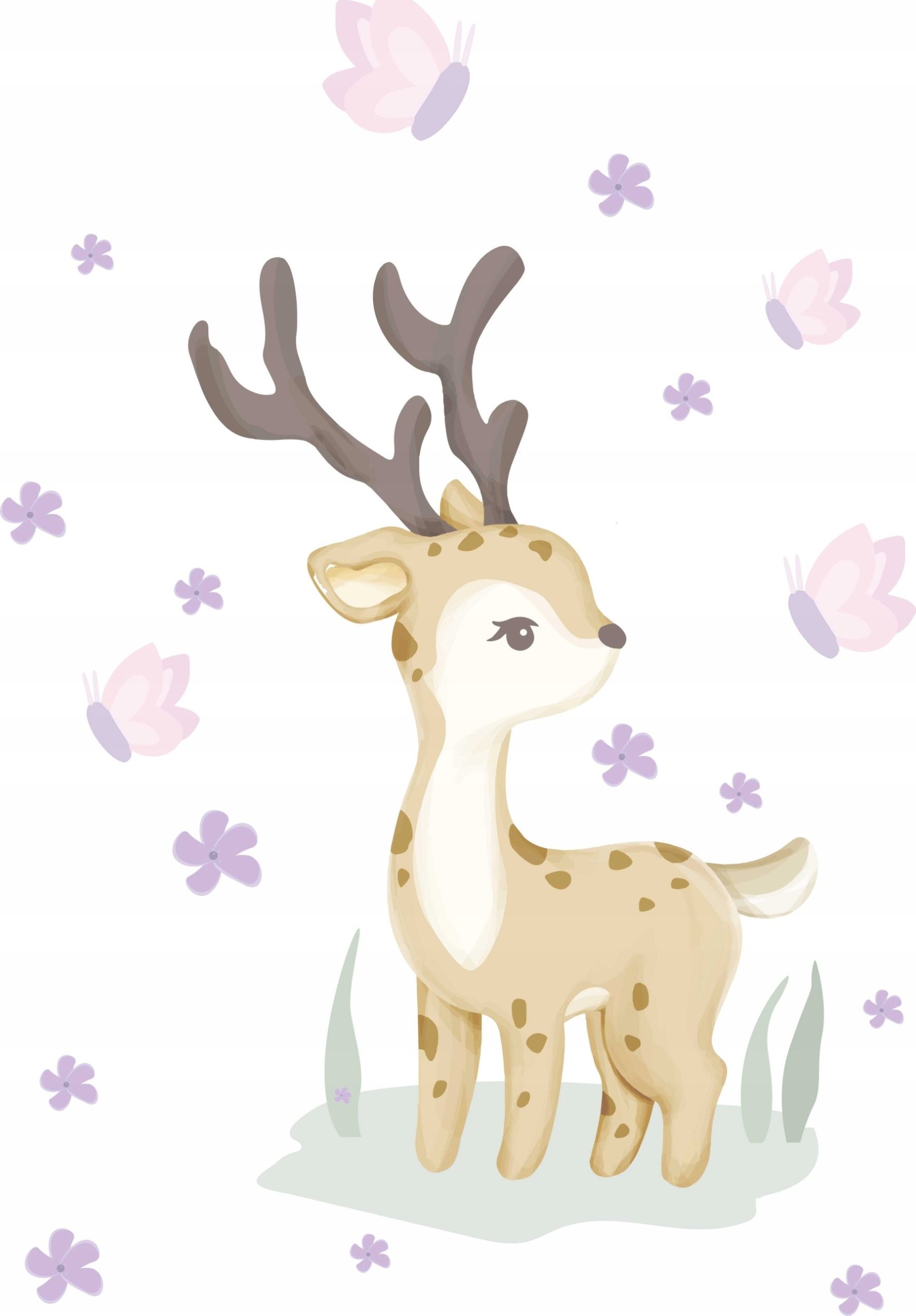 naSciane Urocza naklejka jelonek sarenka motylki pastelowa