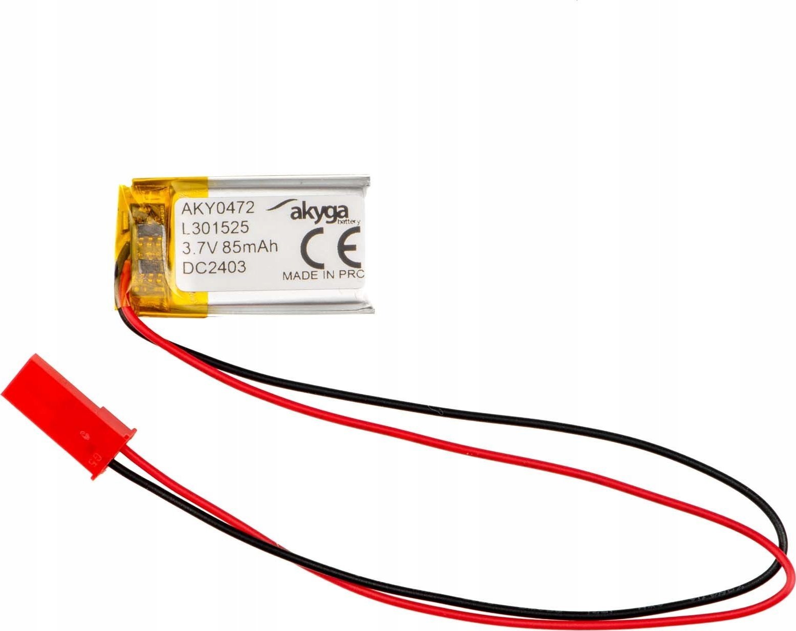 Akumulator Li-Po LP301525 Akyga AKY0472 3.7V / 85mAh PCM złącze JST 2-Pin 150mm