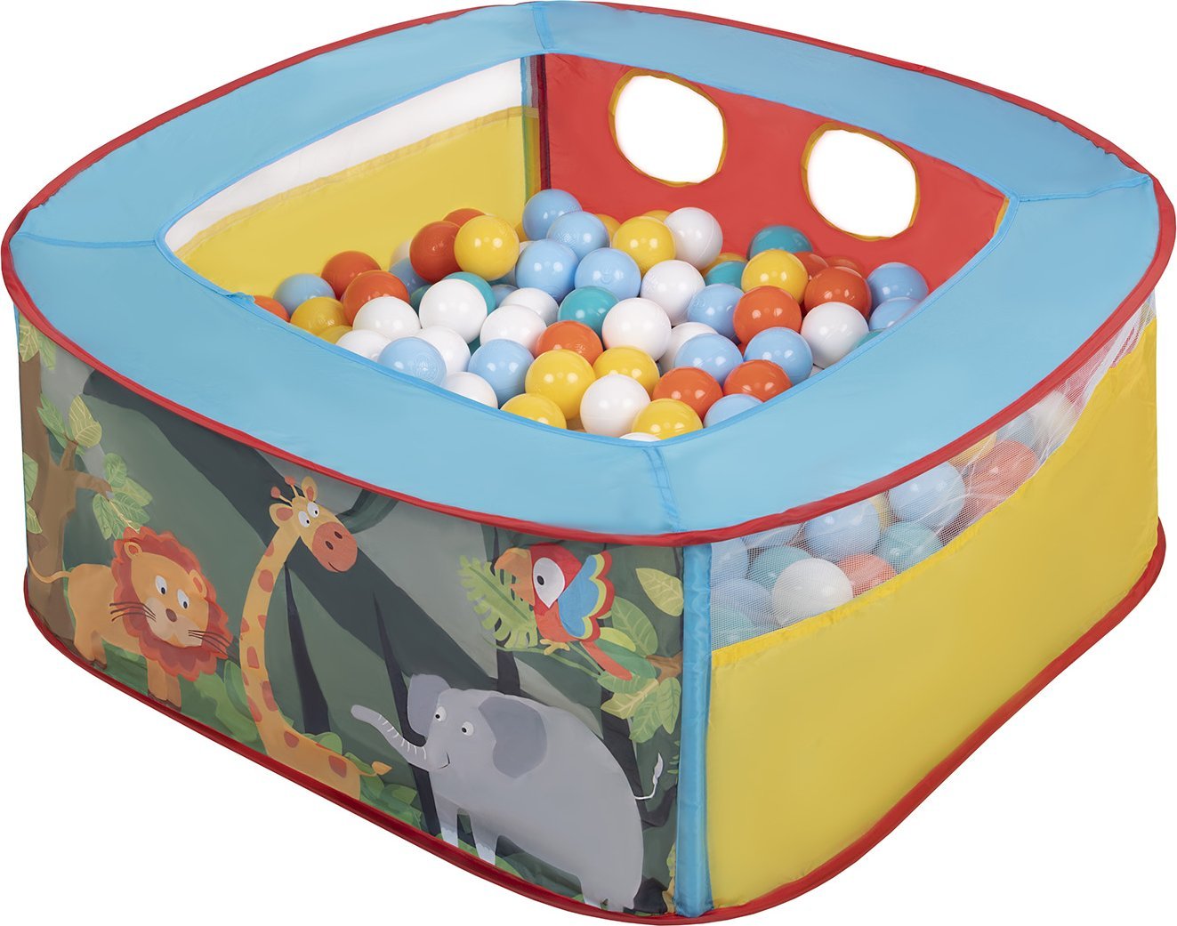 Selonis Selonis Kojec rozkładany dżungla NK-200X z piłeczkami 6cm dżungla: biały-żółty-pomarańcz-babyblue-turkus 38x38x36/900piłek Zabawka kojec