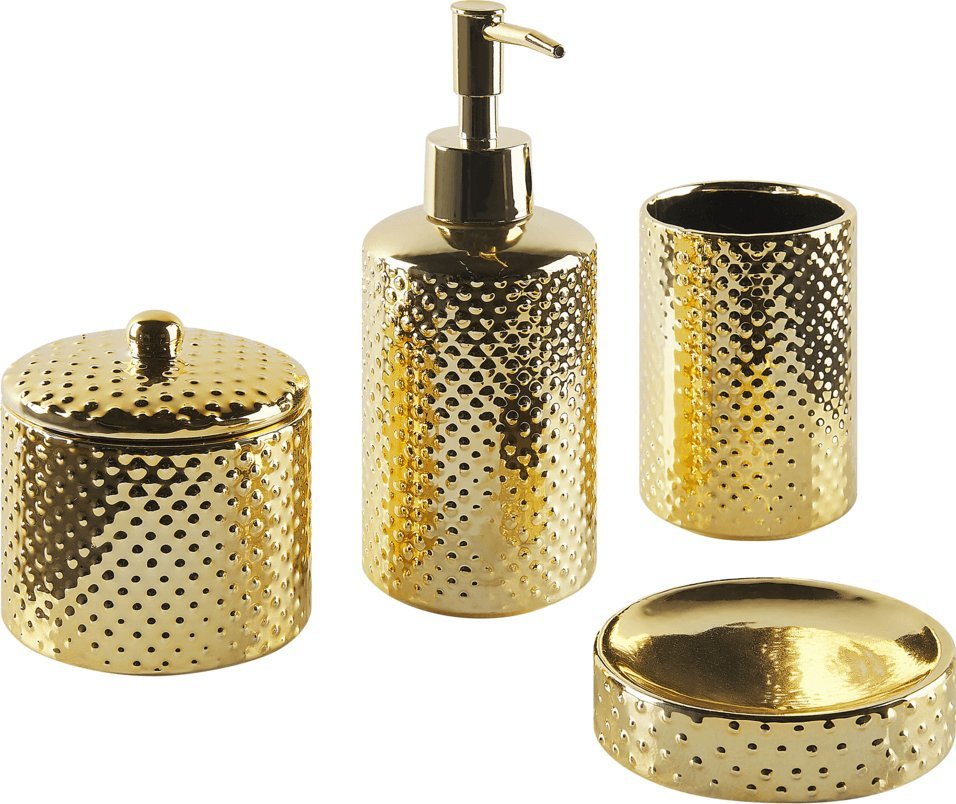 Beliani 4-częściowy zestaw akcesoriów łazienkowych złoty CUMANA