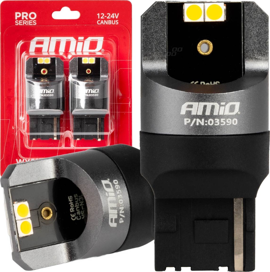 AMiO Żarówki led canbus pro wy21w 4x3030 smd pomarańczowe 12v 24v amio-03590