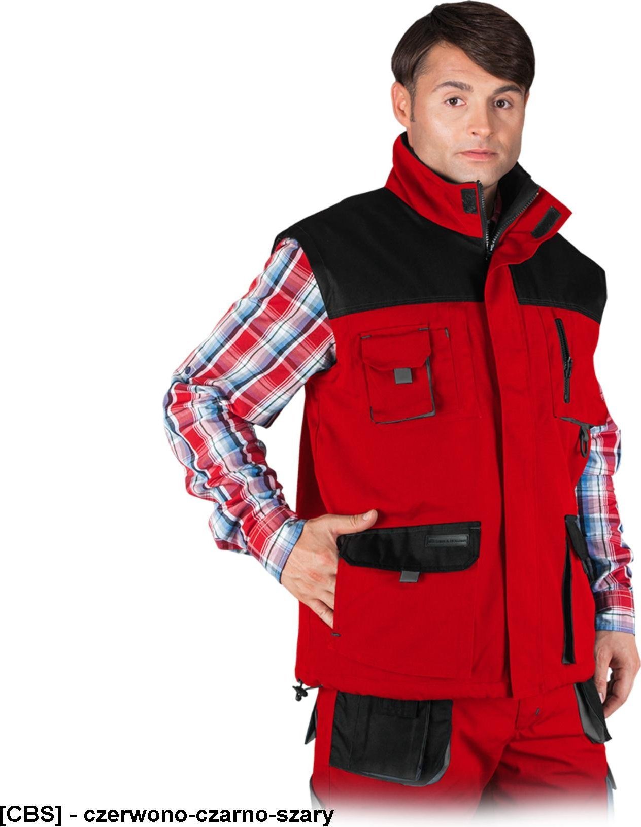 R.E.I.S. LH-FMNW-V - BEZRĘKAWNIK OCIEPLANY FORMEN - czerwono-czarno-szary 2XL