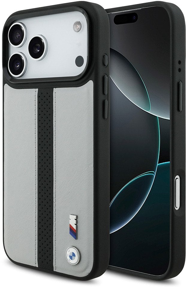Etui BMW M Perforated Stripe Logo MagSafe do iPhone 17 Pro Max szary