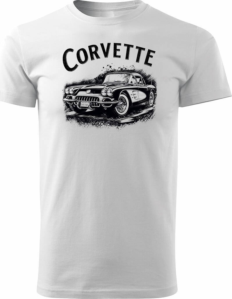 Topslang Koszulka z samochodem Chevrolet Corvette dla pasjonatów amerykańskiej motoryzacji kolekcjonerska męska biała REGULAR L