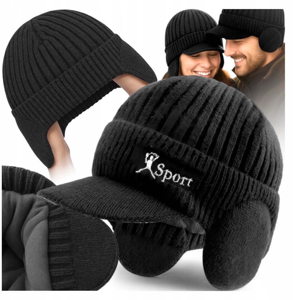 CZAPKA ZIMOWA Z DASZKIEM I NAUSZNIKAMI KANZA