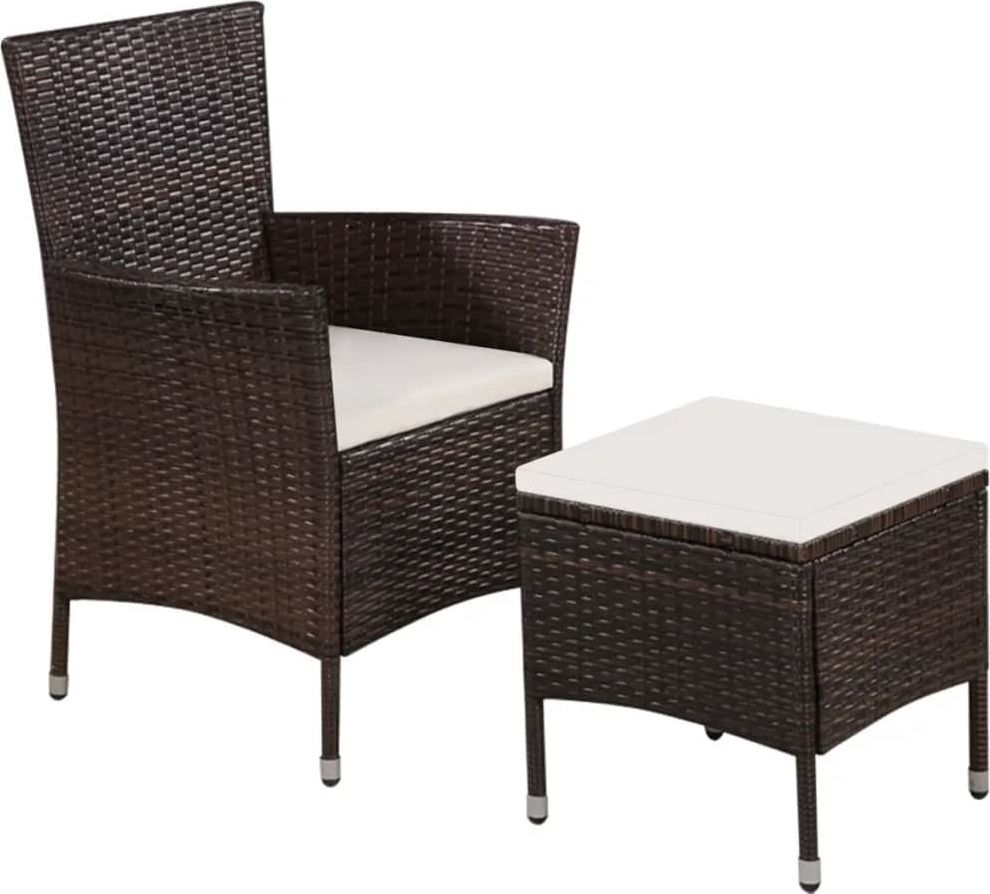 vidaXL fotel ogrodowy z podnóżkiem i poduszkami, polirattan, brązowy (44090)
