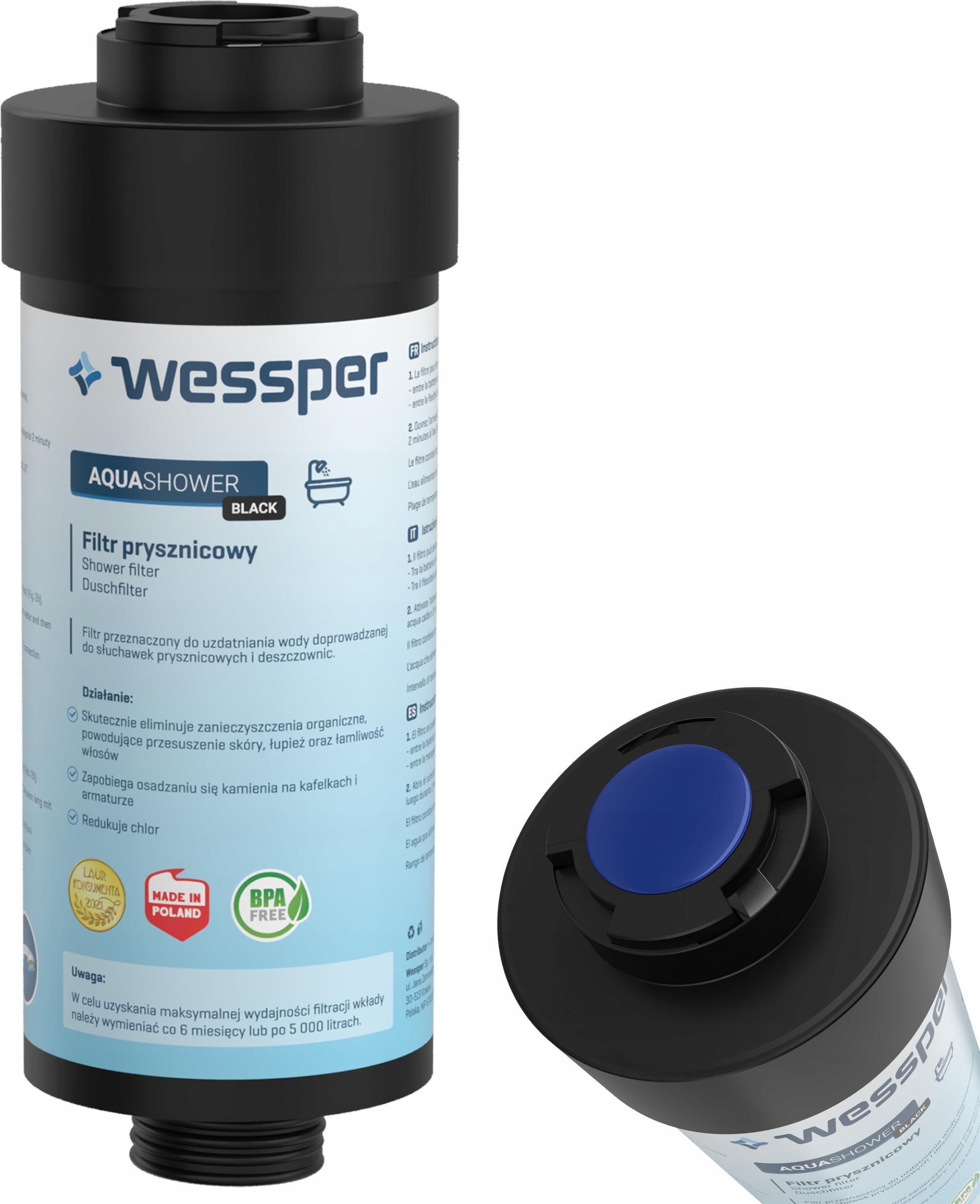 Wessper FILTR DO PRYSZNICA WESSPER AQUASHOWER CZARNY MAT